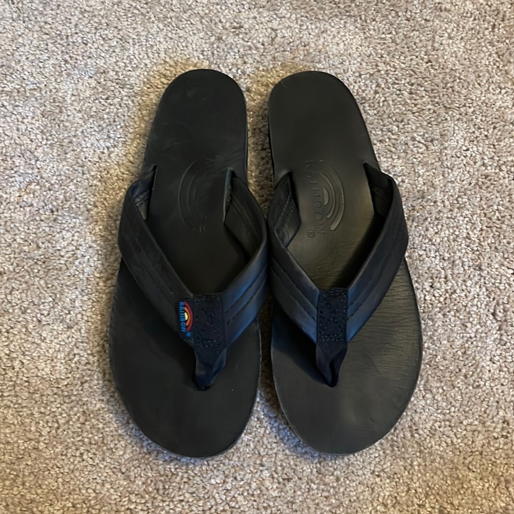 Black Ladies Medium [Sz 6.5-7.5] Rainbow Flip Flops— Worn ONCE!